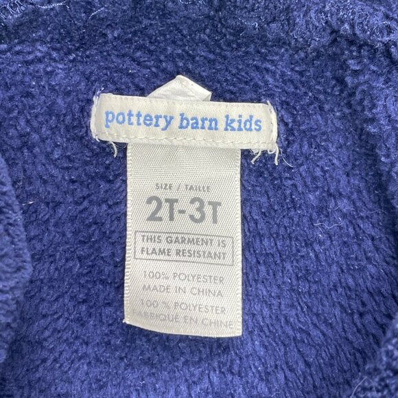 Pottery Barn Kids Baby Toddler Plush Hooded Fleece Bath Robe Navy Blue 2T - 3T - Picture 4 of 10